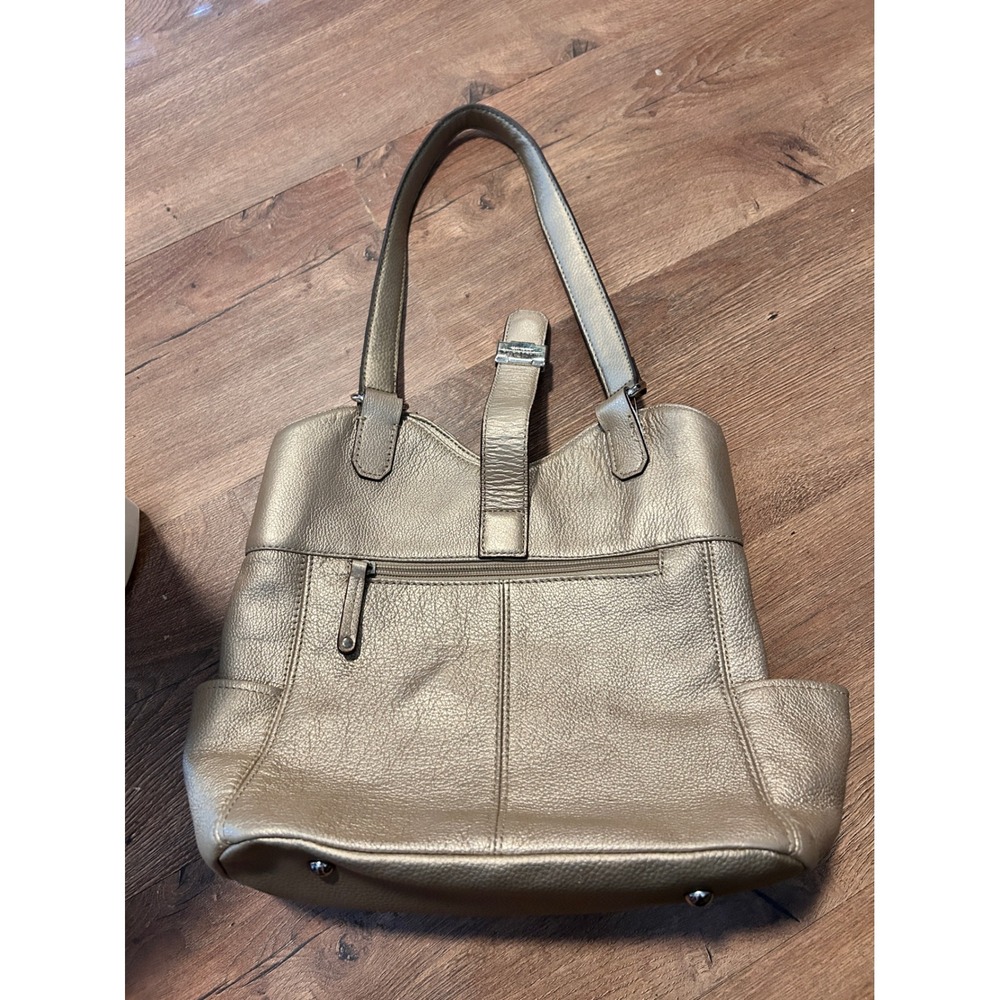 Tignanello Metallic Champagne Gold‎ Pebbled Leather Shoulder Bag Tote Organizer